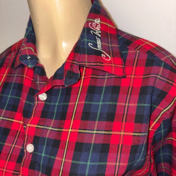 Red and Blue Plaid Button-Up Shirt - Picture 2 of 6